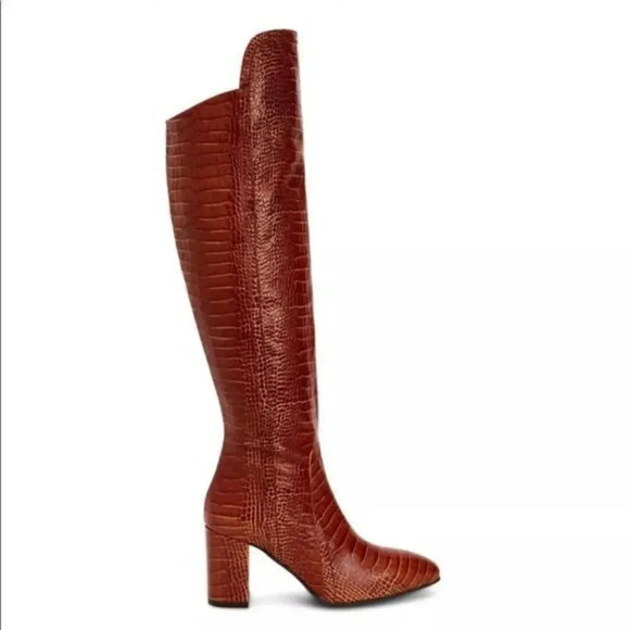 Aquatalia Brown Florina Croc Embossed Leather Over The Knee Boots/Booties main image 5